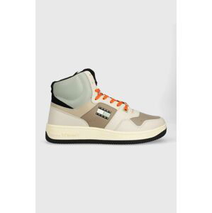 Kožené sneakers boty Tommy Jeans TJM BASKET MID LEATHER béžová barva, EM0EM01258