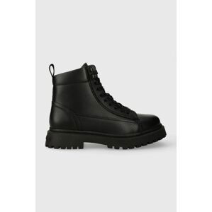 Kožené trapery Tommy Jeans TJM WARM LINING BOOT pánské, černá barva, EM0EM01274