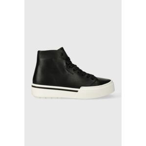 Kožené kecky Calvin Klein HIGH TOP LACE UP pánské, černá barva, HM0HM01165