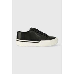 Kožené tenisky Calvin Klein LOW TOP LACE UP pánské, černá barva, HM0HM01177