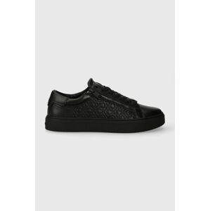 Kožené sneakers boty Calvin Klein LOW TOP LACE UP W/ZIP MONO černá barva, HM0HM01188