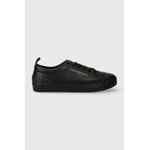 Kožené tenisky Calvin Klein Jeans VULCANIZED LACEUP LOW LTH pánské, černá barva, YM0YM00795