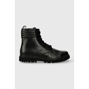 Kožené trapery Calvin Klein Jeans EVA MID LACEUP BOOT LTH pánské, černá barva, YM0YM00837