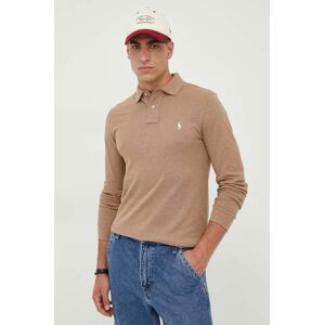 Bavlněné tričko s dlouhým rukávem Polo Ralph Lauren hnědá barva