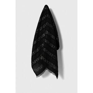 Šátek z vlněné směsi Emporio Armani černá barva, vzorovaný