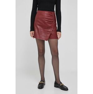 Kožené šortky Pepe Jeans vínová barva, hladké, high waist