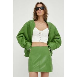 Kožená sukně Remain zelená barva, mini, pouzdrová