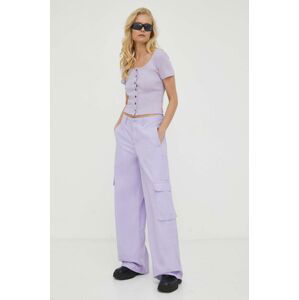 Bavlněné kalhoty Levi's BAGGY CARGO fialová barva, široké, high waist