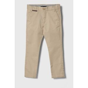 Dětské kalhoty Tommy Hilfiger béžová barva, hladké