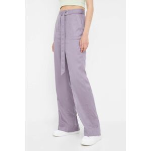 Kalhoty Calvin Klein dámské, fialová barva, jednoduché, high waist