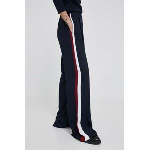 Kalhoty Tommy Hilfiger dámské, tmavomodrá barva, široké, high waist