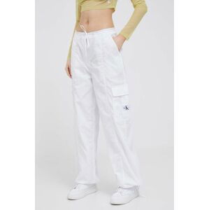Kalhoty Calvin Klein Jeans dámské, bílá barva, kapsáče, high waist