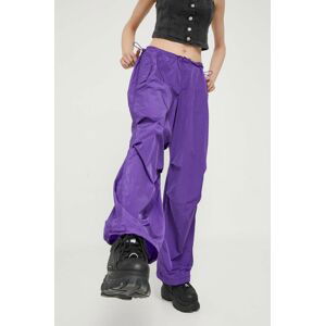 Kalhoty Tommy Jeans dámské, fialová barva, široké, medium waist