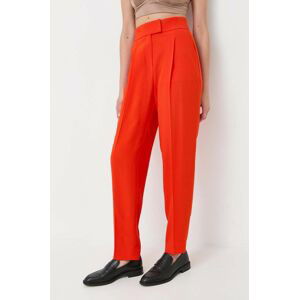 Kalhoty BOSS dámské, oranžová barva, střih chinos, high waist