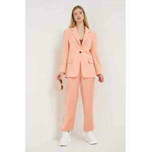 Kalhoty HUGO dámské, oranžová barva, jednoduché, high waist