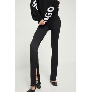 Kalhoty HUGO dámské, černá barva, přiléhavé, high waist