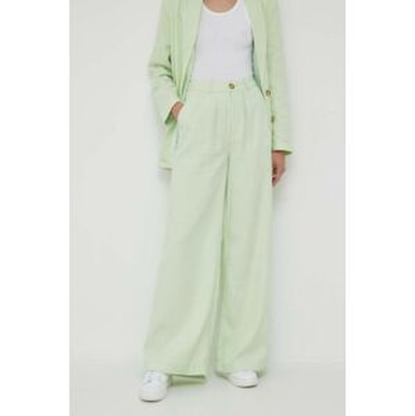 Kalhoty s příměsí lnu Pepe Jeans Monna zelená barva, high waist