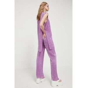 Kalhoty Stine Goya dámské, fialová barva, jednoduché, high waist