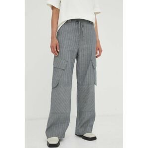 Plátěné kalhoty Day Birger et Mikkelsen Fred šedá barva, jednoduché, high waist
