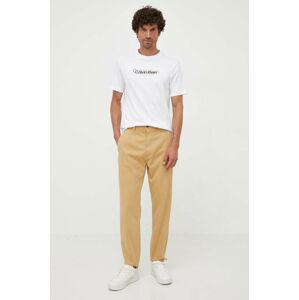 Kalhoty Pepe Jeans pánské, béžová barva, jednoduché