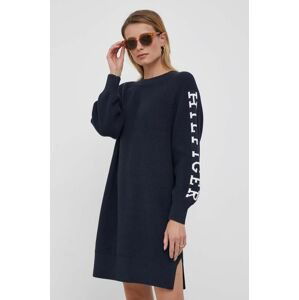 Bavlněné šaty Tommy Hilfiger tmavomodrá barva, mini, oversize