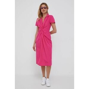 Bavlněné šaty Tommy Hilfiger růžová barva, midi