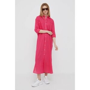 Bavlněné šaty Tommy Hilfiger růžová barva, maxi