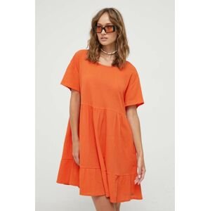 Bavlněné šaty Roxy oranžová barva, mini, oversize