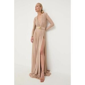 Šaty Elisabetta Franchi béžová barva, maxi