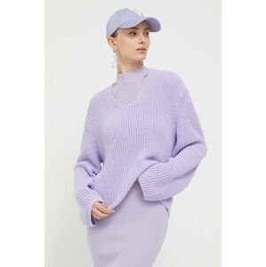Bavlněný svetr HUGO fialová barva, hřejivý