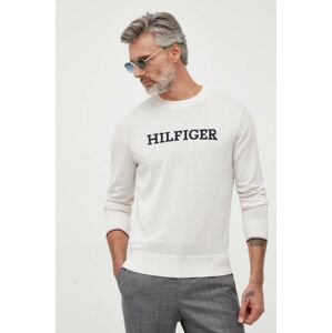 Bavlněný svetr Tommy Hilfiger béžová barva, lehký