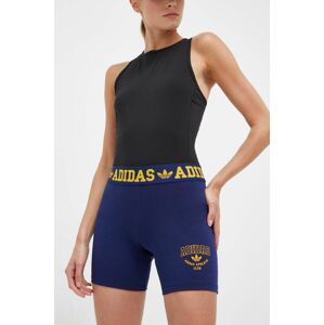 Kraťasy adidas Originals dámské, tmavomodrá barva, s potiskem, high waist