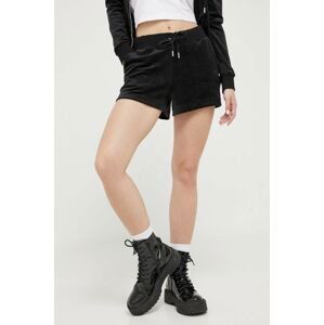 Kraťasy Juicy Couture Eve dámské, černá barva, hladké, high waist