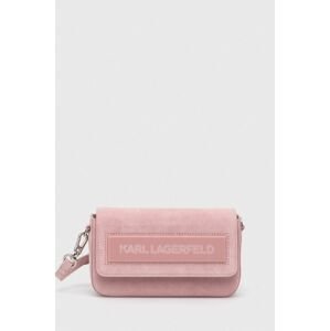 Kožená kabelka Karl Lagerfeld ICON K SM FLAP SHB SUEDE růžová barva