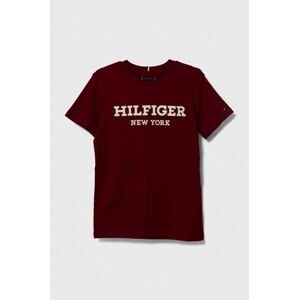 Dětské bavlněné tričko Tommy Hilfiger vínová barva, s aplikací