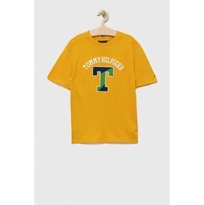 Dětské bavlněné tričko Tommy Hilfiger žlutá barva, s aplikací