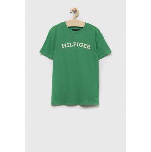 Dětské bavlněné tričko Tommy Hilfiger zelená barva, s potiskem