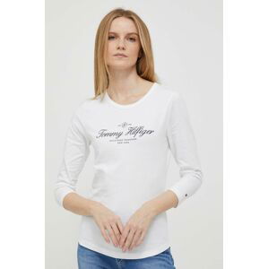 Bavlněné tričko s dlouhým rukávem Tommy Hilfiger bílá barva
