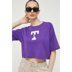 Bavlněné tričko Tommy Jeans fialová barva