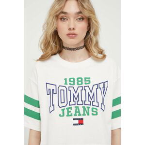 Bavlněné tričko Tommy Jeans béžová barva