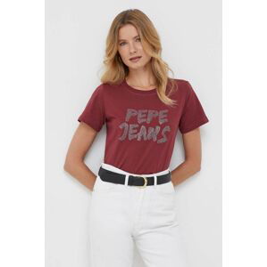 Bavlněné tričko Pepe Jeans Bria vínová barva