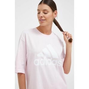 Bavlněné tričko adidas růžová barva, IC9860