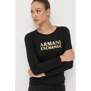 Bavlněné tričko s dlouhým rukávem Armani Exchange černá barva