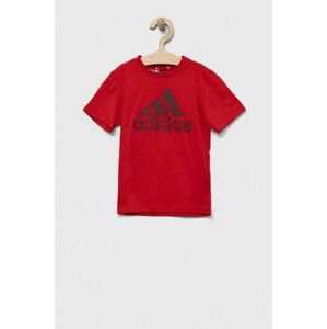 Dětské bavlněné tričko adidas červená barva, s potiskem