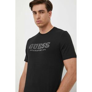 Tričko Guess černá barva, s potiskem