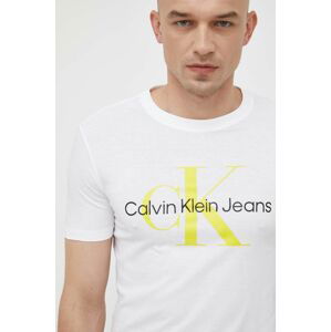 Bavlněné tričko Calvin Klein Jeans bílá barva, s potiskem