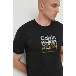 Bavlněné tričko Calvin Klein Jeans černá barva, s potiskem