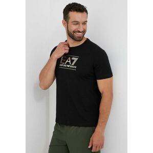 Bavlněné tričko EA7 Emporio Armani černá barva, s potiskem