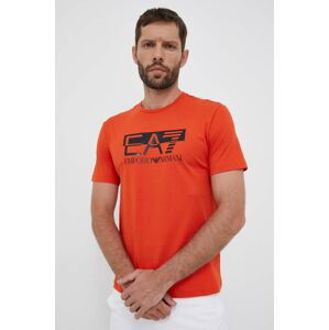 Bavlněné tričko EA7 Emporio Armani oranžová barva, s potiskem