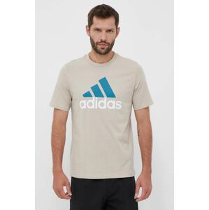 Bavlněné tričko adidas béžová barva, s potiskem